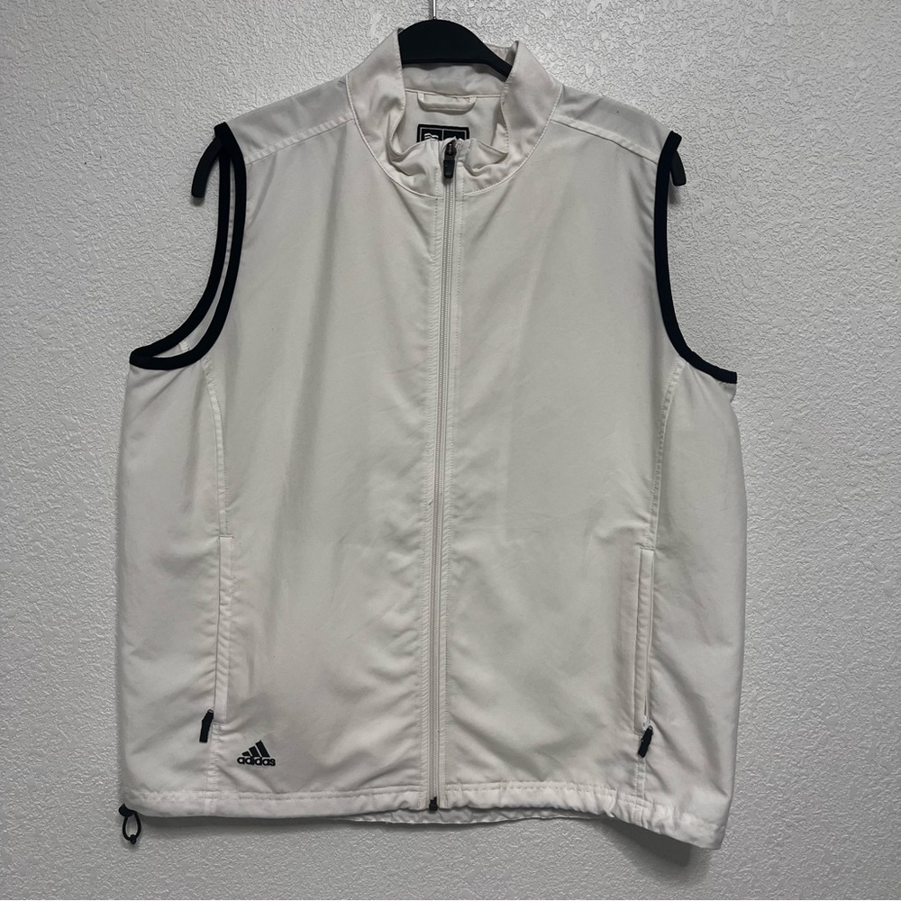 adidas White and Black Zip-Up Vest with Stand-Up Collar
